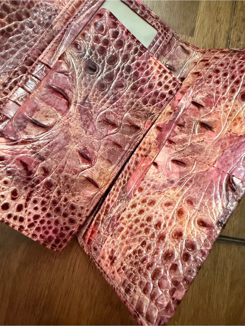 Brahmin Red-Pink Croc-Embossed Leather Clutch Wallet - Picture 5 of 6